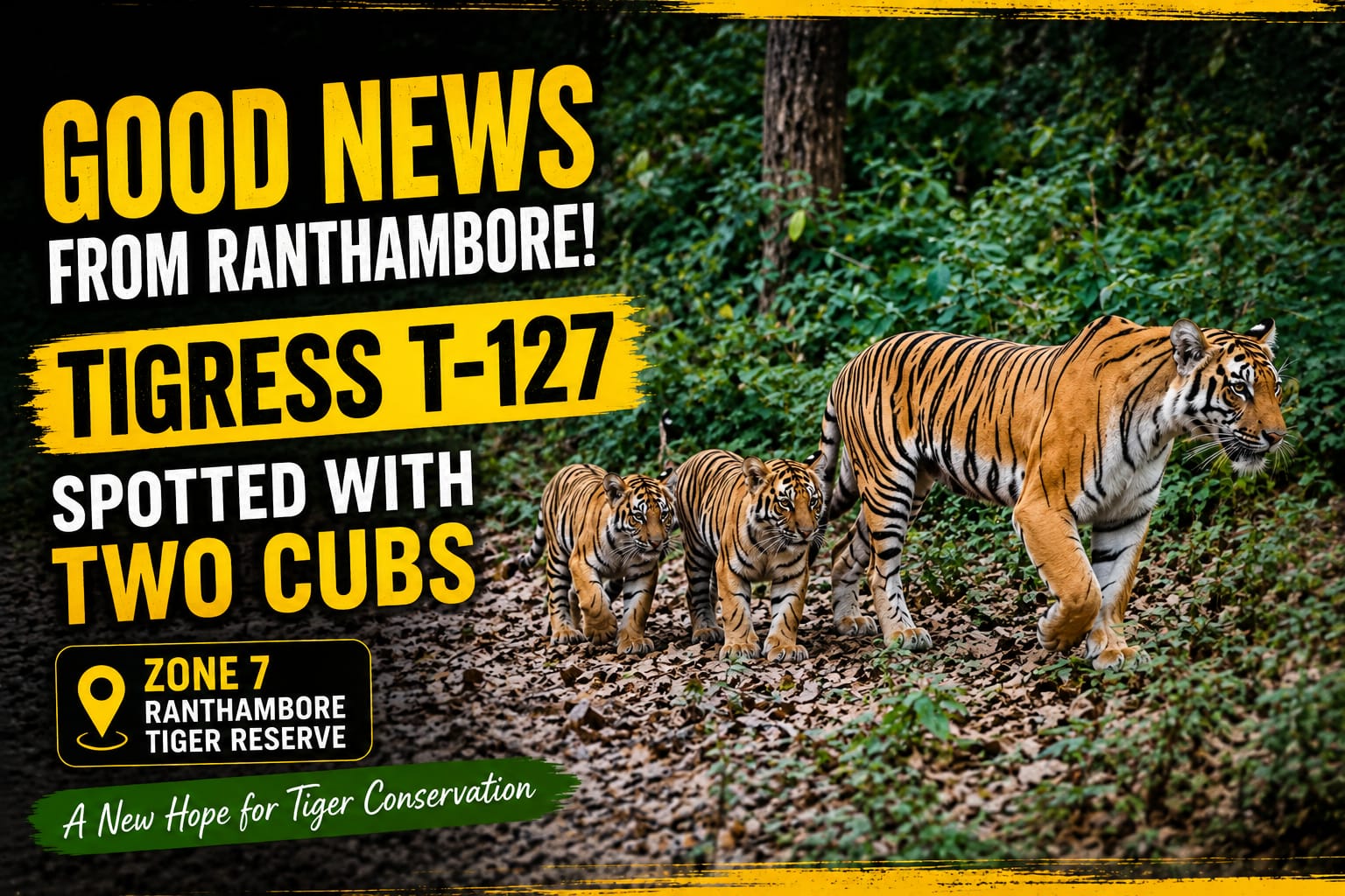 Ranthambore Tigress T-127 Spotted with Two Cubs in Zone 7, Boosting Hope for Tiger Conservation